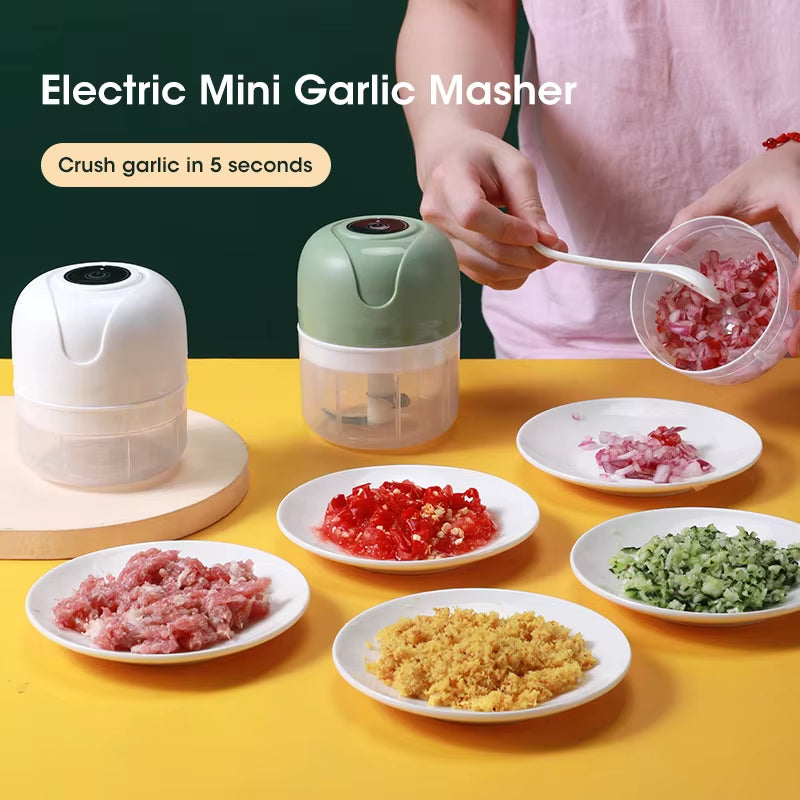Electric Garlic Chopper Masher Portable USB Rechargeable Multi Function Meat Grinder for Vegetable Fruit Mincer Kitchen Tool