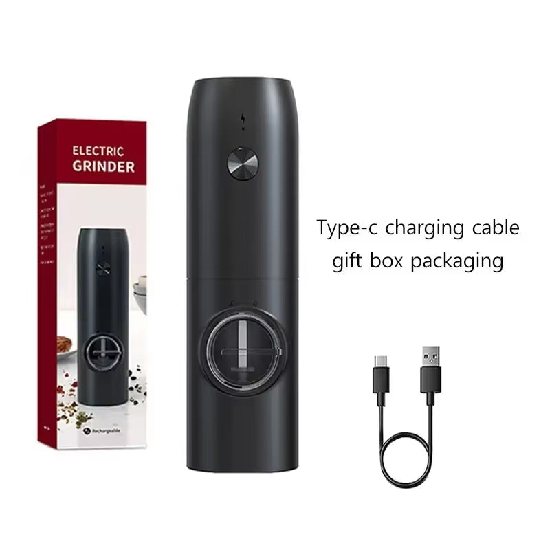 Electric Automatic Salt and Pepper Grinder Set Rechargeable with USB Gravity Spice Mill Adjustable Spices Grinder with LED Light