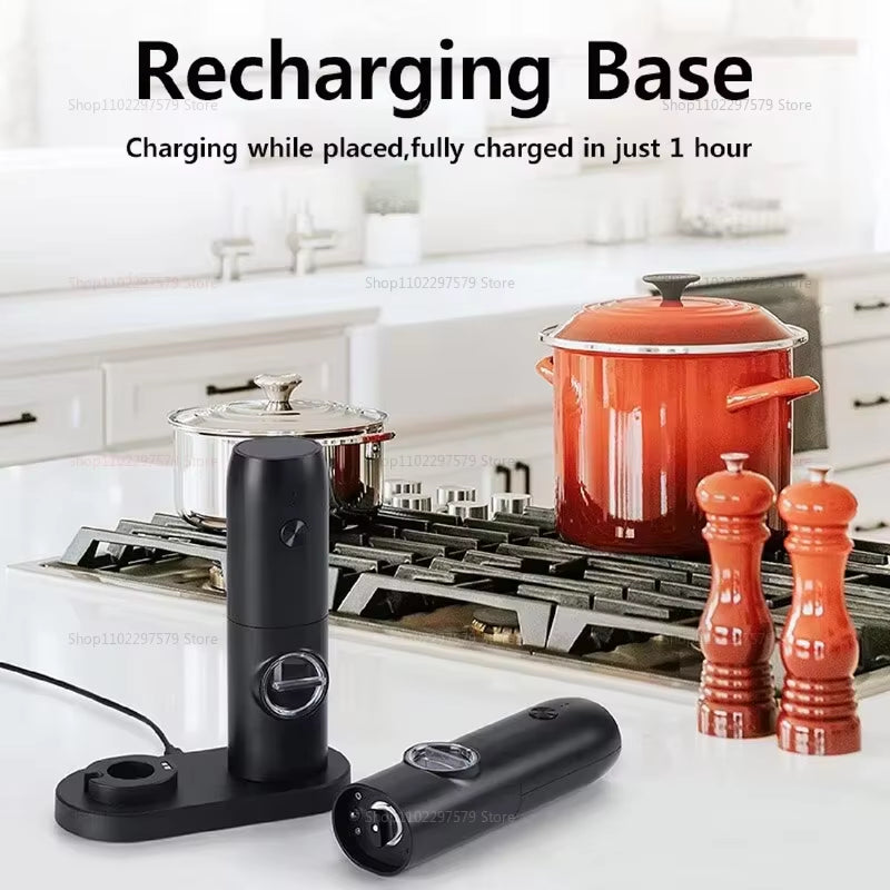 Electric Automatic Salt and Pepper Grinder Set Rechargeable with USB Gravity Spice Mill Adjustable Spices Grinder with LED Light